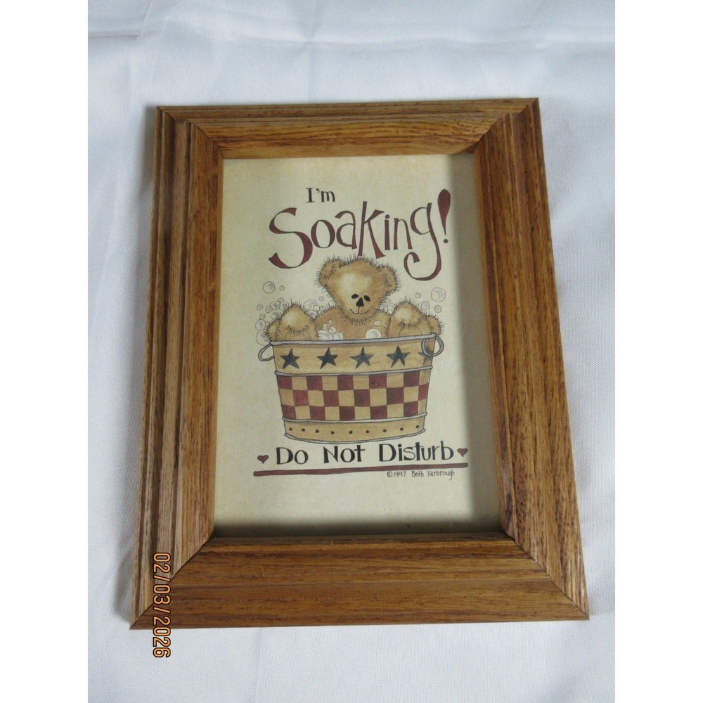 Framed Art Print Teddy Bear Soaking Do Not Disturb Bath Time Decor